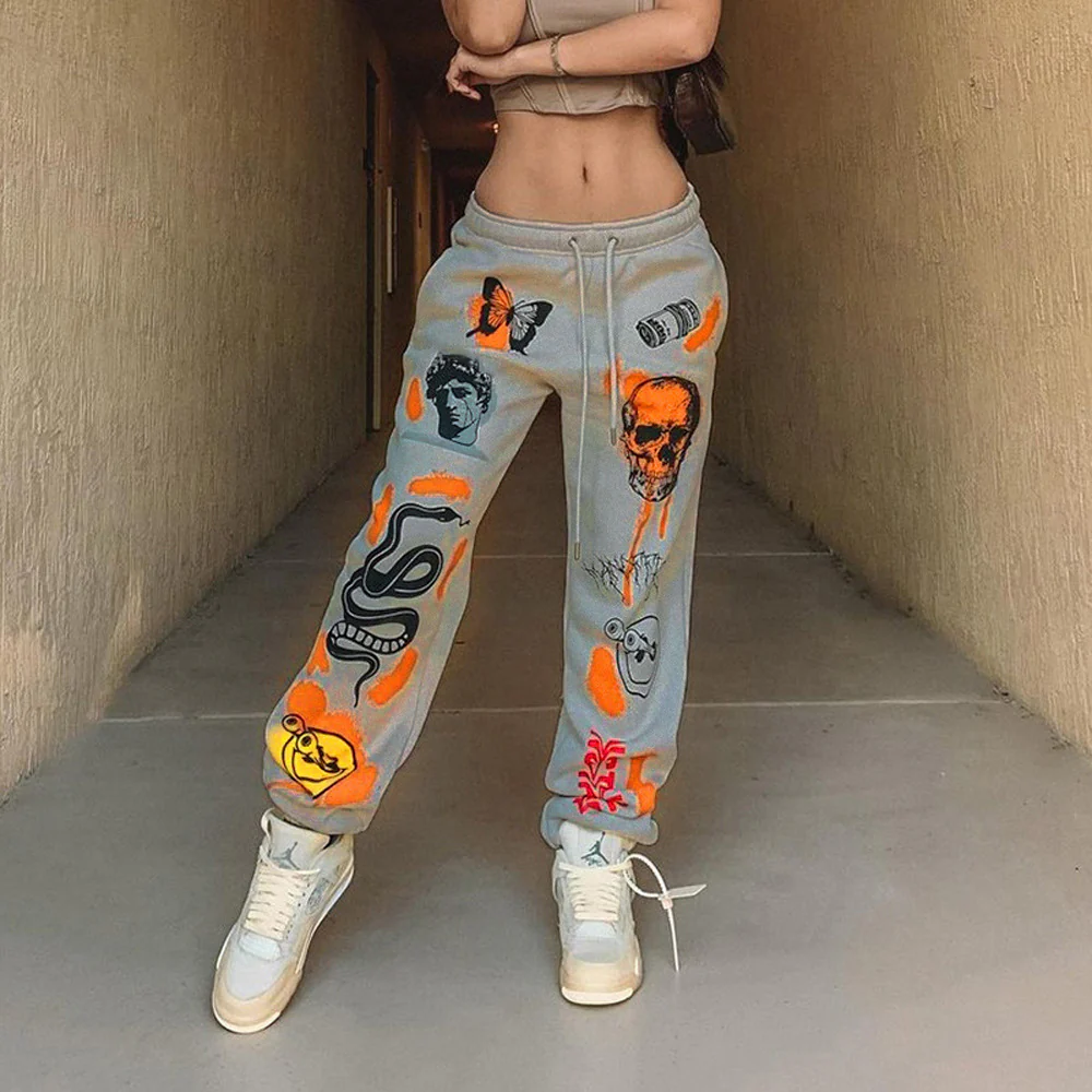 Women'S Cross-Border New Loose Printed Pattern Pocket Thickened Casual Pants