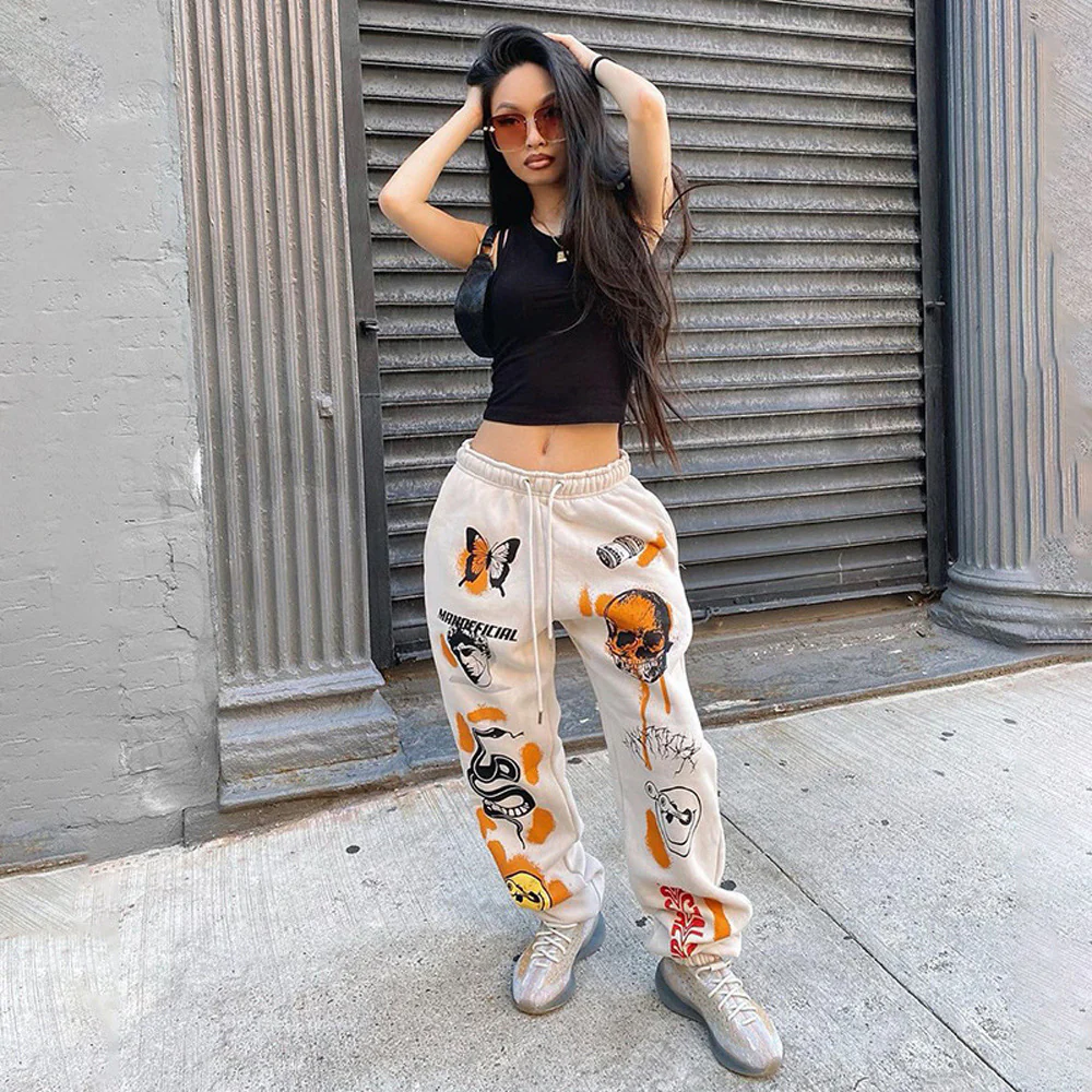 Women'S Cross-Border New Loose Printed Pattern Pocket Thickened Casual Pants