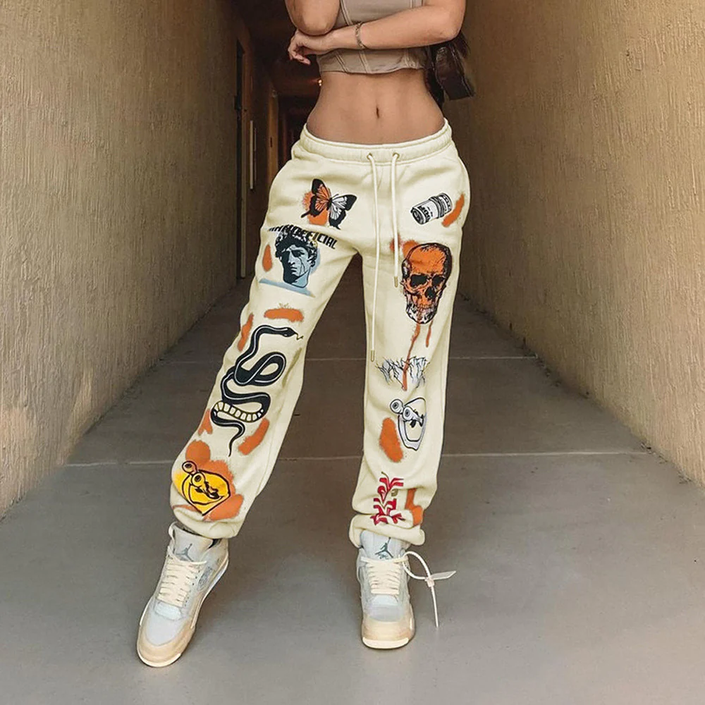 Women'S Cross-Border New Loose Printed Pattern Pocket Thickened Casual Pants